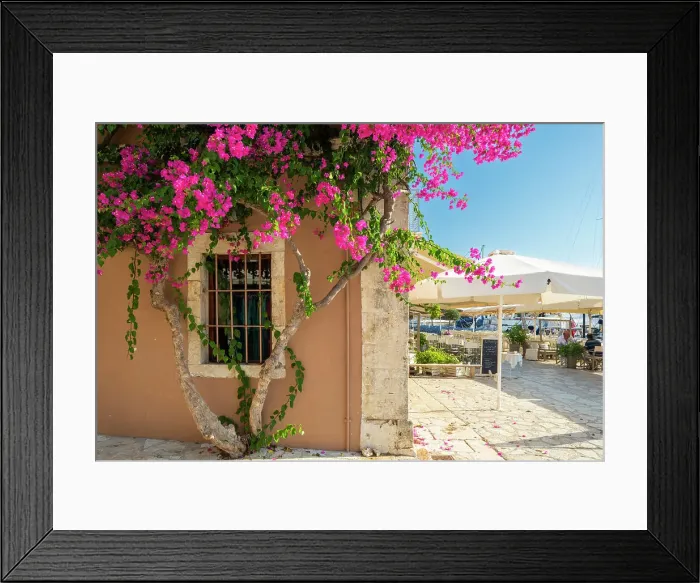 Framed Print : Waterfront cafes at Fiskardo Harbour, Kefalonia, Ionian Islands, Greece Framed Print : Waterfront cafes at Fiskardo Harbour, Kefalonia, Ionian Islands, Greece