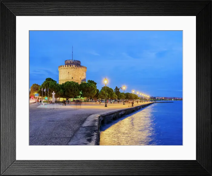 Framed Print : The White Tower and the waterfront at dusk, Thessaloniki, Central Macedonia, Greece Framed Print : The White Tower and the waterfront at dusk, Thessaloniki, Central Macedonia, Greece