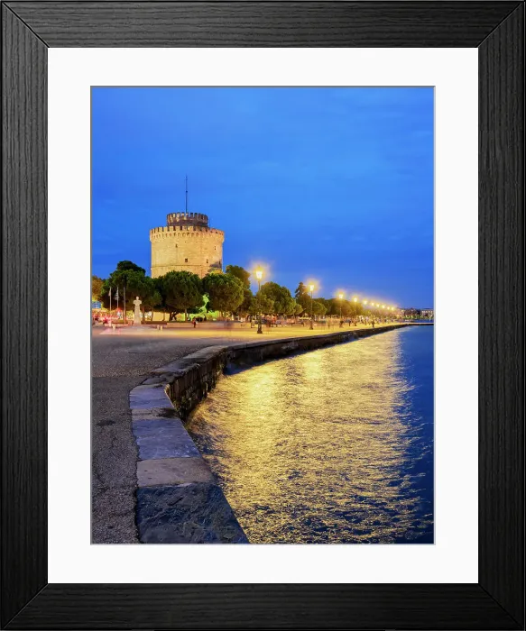 Framed Print : The White Tower and the waterfront at dusk, Thessaloniki, Central Macedonia, Greece Framed Print : The White Tower and the waterfront at dusk, Thessaloniki, Central Macedonia, Greece