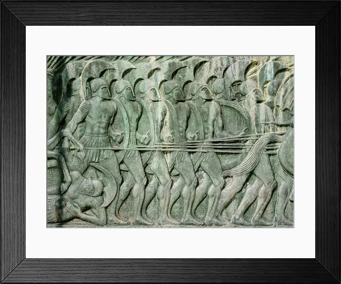Framed Print : Embossment of the Battle of Issus in 333 B. C. where the army of Alexander the Great defeated the Persian king Darius III, Monument of Alexander the Great, Thessaloniki, Central Macedonia, Greece