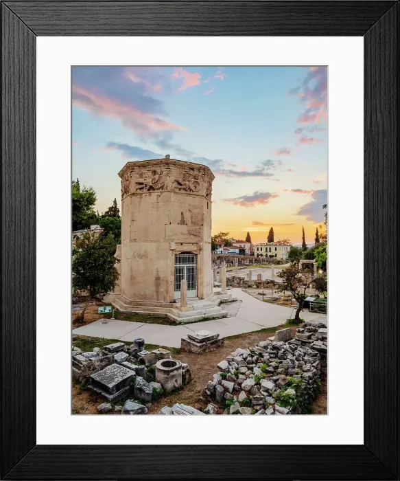 Framed Print : Tower of the Winds or Horologion of Andronikos Kyrrhestes at sunset, Roman Forum, Athens, Attica, Greece Framed Print : Tower of the Winds or Horologion of Andronikos Kyrrhestes at sunset, Roman Forum, Athens, Attica, Greece