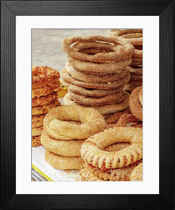 Framed Print : Piles of Koulouri, Simit, Sesame Circular Bread, Athens, Attica, Greece