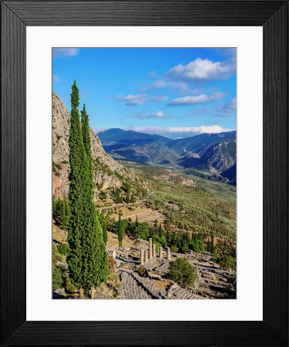 Framed Print : The Temple of Apollo and Pleistos River Valley, elevated view, Delphi, Phocis, Greece Framed Print : The Temple of Apollo and Pleistos River Valley, elevated view, Delphi, Phocis, Greece