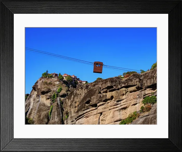 Framed Print : Cable Car to Monastery of Varlaam, Monastery of Great Meteoron in the background, Meteora, Thessaly, Greece Framed Print : Cable Car to Monastery of Varlaam, Monastery of Great Meteoron in the background, Meteora, Thessaly, Greece