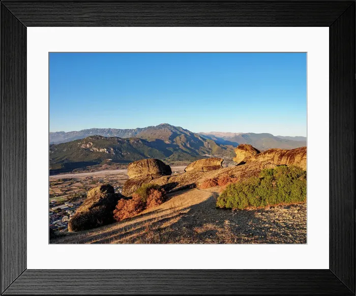 Framed Print : Landscape of Meteora at sunrise, Thessaly, Greece Framed Print : Landscape of Meteora at sunrise, Thessaly, Greece