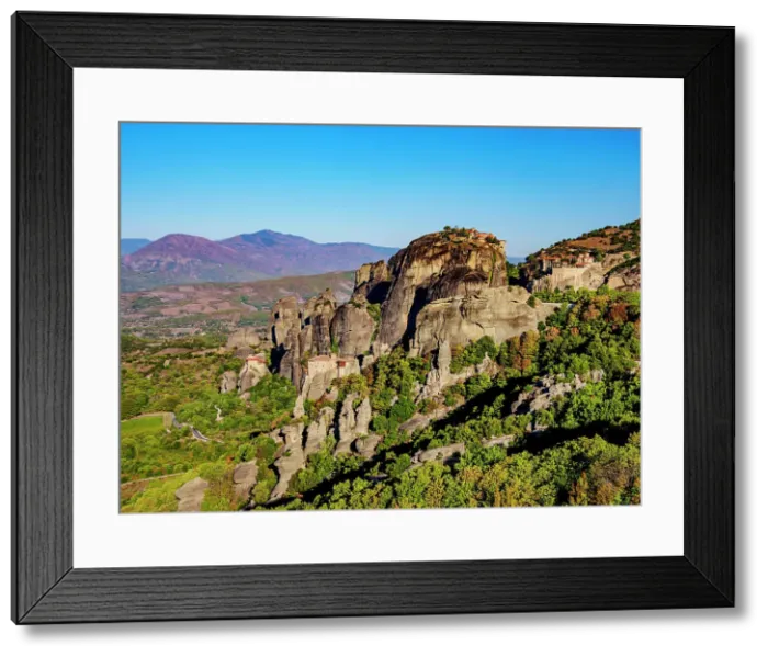 Framed Print : View towards Monasteries of Saint Nicholas Anapafsas, Rousanou, Great Meteoron and Varlaam, Meteora, Thessaly, Greece Framed Print : View towards Monasteries of Saint Nicholas Anapafsas, Rousanou, Great Meteoron and Varlaam, Meteora, Thessaly, Greece