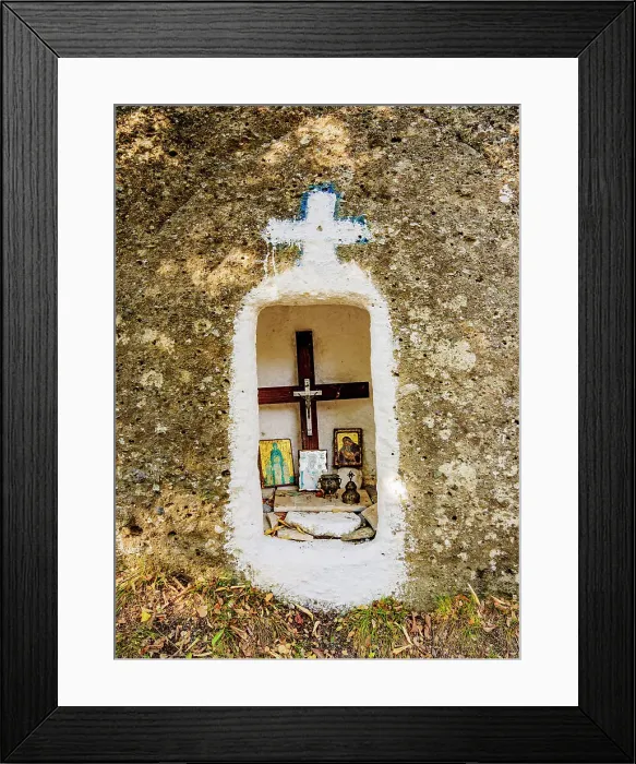 Framed Print : Holy Spirit Shrine, Holy Spirit Rock, detailed view, Meteora, Thessaly, Greece Framed Print : Holy Spirit Shrine, Holy Spirit Rock, detailed view, Meteora, Thessaly, Greece