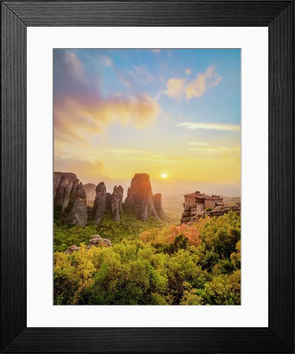 Framed Print : Monastery of Rousanou at sunset, Meteora, Thessaly, Greece