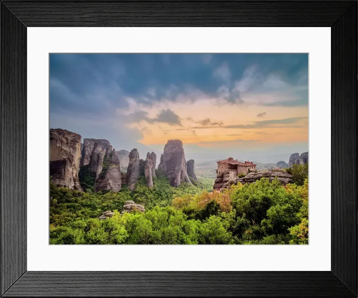 Framed Print : Monastery of Rousanou at dusk, Meteora, Thessaly, Greece Framed Print : Monastery of Rousanou at dusk, Meteora, Thessaly, Greece