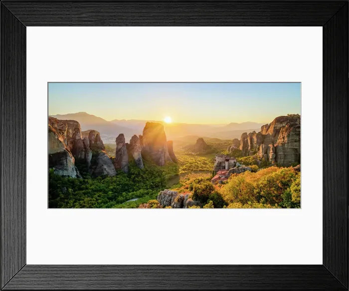 Framed Print : Monastery of Rousanou at sunset, elevated view, Meteora, Thessaly, Greece Framed Print : Monastery of Rousanou at sunset, elevated view, Meteora, Thessaly, Greece