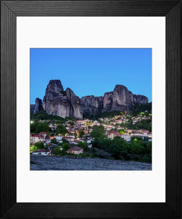 Framed Print : Kastraki Village at dusk, elevated view, Meteora, Thessaly, Greece Framed Print : Kastraki Village at dusk, elevated view, Meteora, Thessaly, Greece