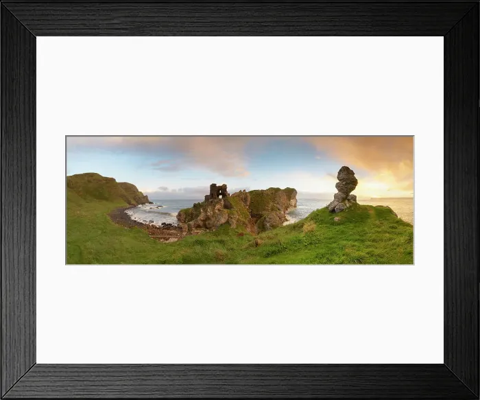 Framed Print : Ruins of Kinbane Castle at sunrise, Kinbane head, Ballycastle, Causeway coastel route, north coast of Ireland, County Antrim, Northern Ireland, UK, Europe