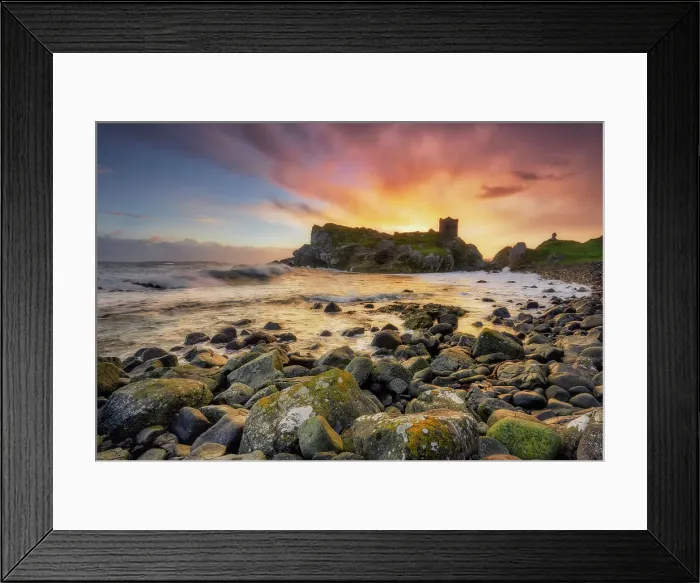 Framed Print : Ruins of Kinbane Castle at sunrise, Kinbane head, Ballycastle, Causeway coastel route, north coast of Ireland, County Antrim, Northern Ireland, UK, Europe