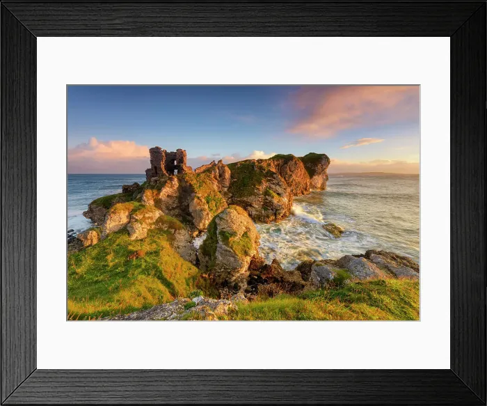 Framed Print : Ruins of Kinbane Castle at sunrise, Kinbane head, Ballycastle, Causeway coastel route, north coast of Ireland, County Antrim, Northern Ireland, UK, Europe Framed Print : Ruins of Kinbane Castle at sunrise, Kinbane head, Ballycastle, Causeway coastel route, north coast of Ireland, County Antrim, Northern Ireland, UK, Europe