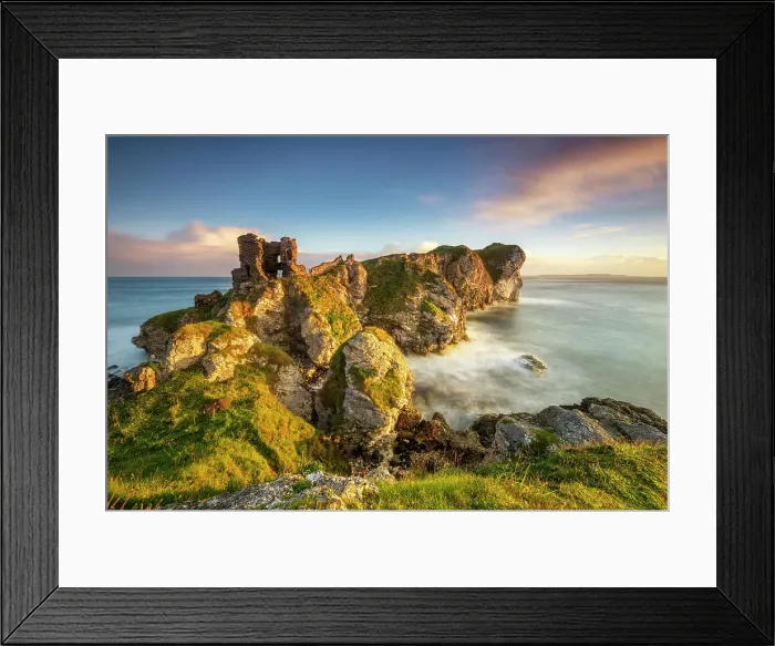 Framed Print : Ruins of Kinbane Castle at sunrise, Kinbane head, Ballycastle, Causeway coastel route, north coast of Ireland, County Antrim, Northern Ireland, UK, Europe Framed Print : Ruins of Kinbane Castle at sunrise, Kinbane head, Ballycastle, Causeway coastel route, north coast of Ireland, County Antrim, Northern Ireland, UK, Europe