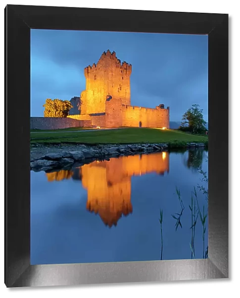Twilight over Ross Castle (b. 15th Century) on Lough Leane near Killarney, Killarney National Park, Killarney, Ring of Kerry, Co. Kerry, Ireland, Europe