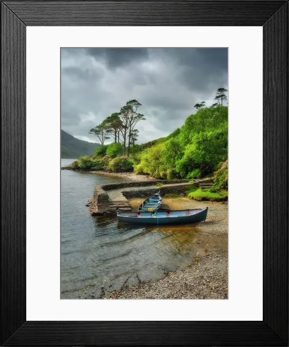 Framed Print : Rowing boat at Doo Lough, Doolough Valley, Wild Atlantic Way, Connemara Loop, Co Mayo, Republic of Ireland, Europe Framed Print : Rowing boat at Doo Lough, Doolough Valley, Wild Atlantic Way, Connemara Loop, Co Mayo, Republic of Ireland, Europe