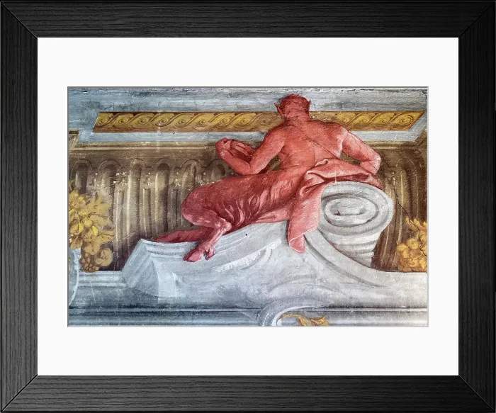 Framed Print : Italy, Lombardy, Bergamo, Urgnano, Detail of the fresco in the Satyrs room in the Fortress