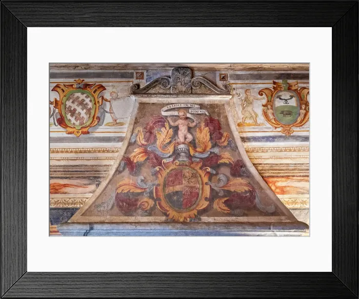 Framed Print : Italy, Lombardy, Bergamo, Urgnano, Fortress, The fresco on the fireplace in the Coat of Arms room Framed Print : Italy, Lombardy, Bergamo, Urgnano, Fortress, The fresco on the fireplace in the Coat of Arms room