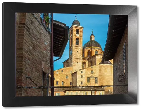 europe, Italy, The Marches. Urbino, in the centre of the town view towards the cathedral Santa Maria Assunta