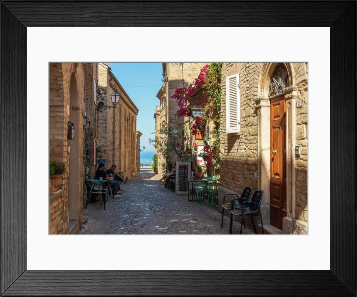 Framed Print : europe, Italy, The Marches. A narrow street in the beautiful hamlet of Torre di Palme near Fermo, with sea view Framed Print : europe, Italy, The Marches. A narrow street in the beautiful hamlet of Torre di Palme near Fermo, with sea view