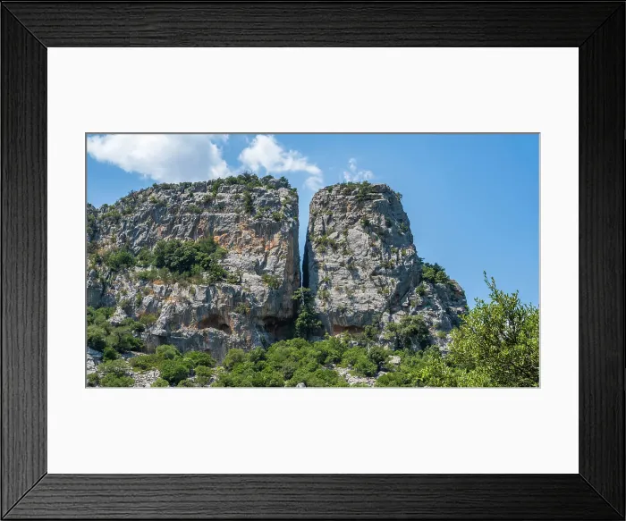 Framed Print : Europe, Italy, Sardinia. View to a crevice from the hiking trail to Tiscali archeological village Framed Print : Europe, Italy, Sardinia. View to a crevice from the hiking trail to Tiscali archeological village
