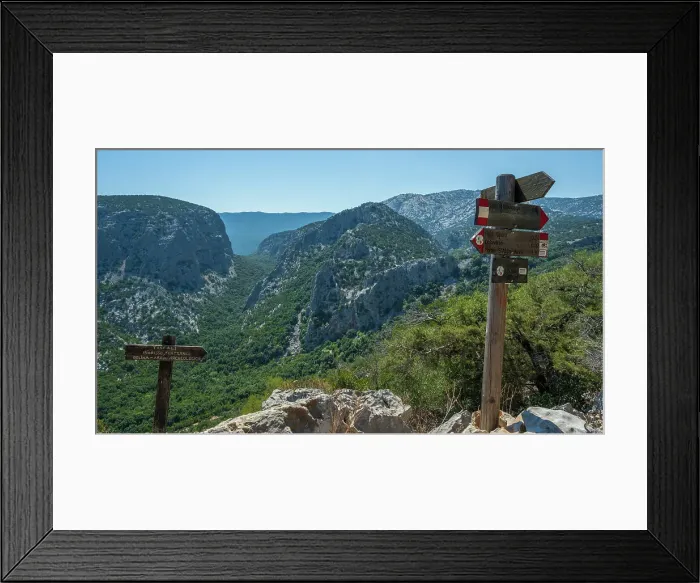 Framed Print : Europe, Italy, Sardinia. Signposts on the hiking trail to the archeological site of Tiscali village Framed Print : Europe, Italy, Sardinia. Signposts on the hiking trail to the archeological site of Tiscali village