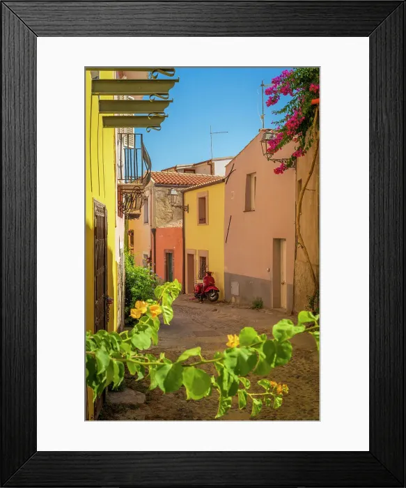 Framed Print : Europe, Italy, Sardinia. Bosa, a beautiful street scenery
