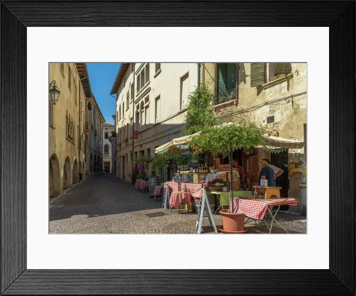 Framed Print : Europe, Italy, Veneto. Asolo, a street with a typical enoteca offering wine and panini Framed Print : Europe, Italy, Veneto. Asolo, a street with a typical enoteca offering wine and panini