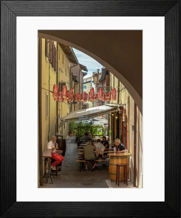 Framed Print : europe, Italy, Friuli Venezia Giulia. San Daniele dei Friuli, a tavern offering prosciutto tastings with wine