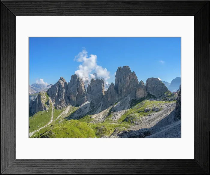 Framed Print : Cadini mountain range with Fonda Savio hut, UNESCO World Heritage, Belluno, Veneto, Dolomites, Italy Framed Print : Cadini mountain range with Fonda Savio hut, UNESCO World Heritage, Belluno, Veneto, Dolomites, Italy