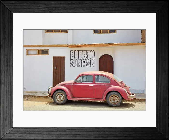 Framed Print : A red Volkswagen Beetle in front of a house in Puerto Eten, Chiclayo, Lambayeque, Peru Framed Print : A red Volkswagen Beetle in front of a house in Puerto Eten, Chiclayo, Lambayeque, Peru