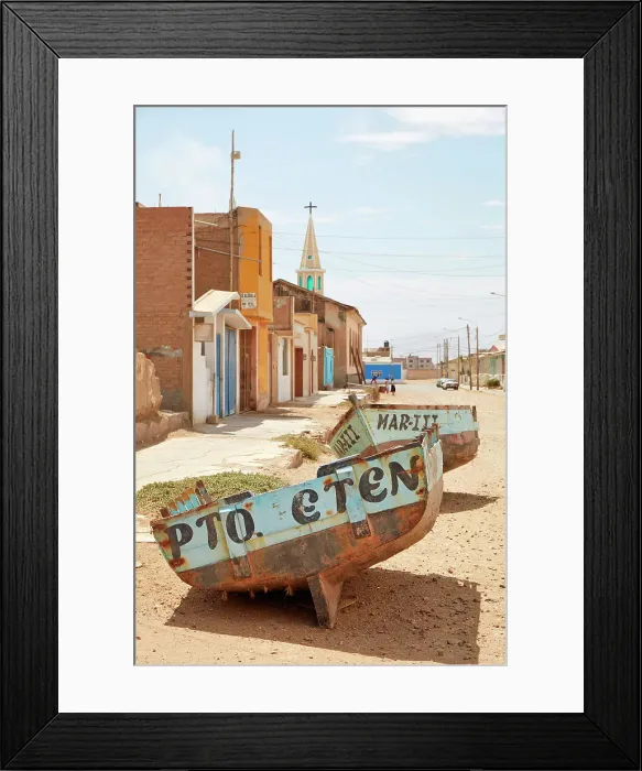 Framed Print : Small boats in a street of Puerto Eten, Chiclayo, Lambayeque, Peru