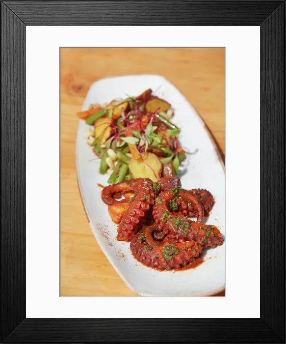 Framed Print : A traditional Pulpo Anticuchero'(Octopus) dish served at the restaurant Boris - Alma de la Cocina, Reque, Chiclayo, Lambayeque, Peru Framed Print : A traditional Pulpo Anticuchero'(Octopus) dish served at the restaurant Boris - Alma de la Cocina, Reque, Chiclayo, Lambayeque, Peru