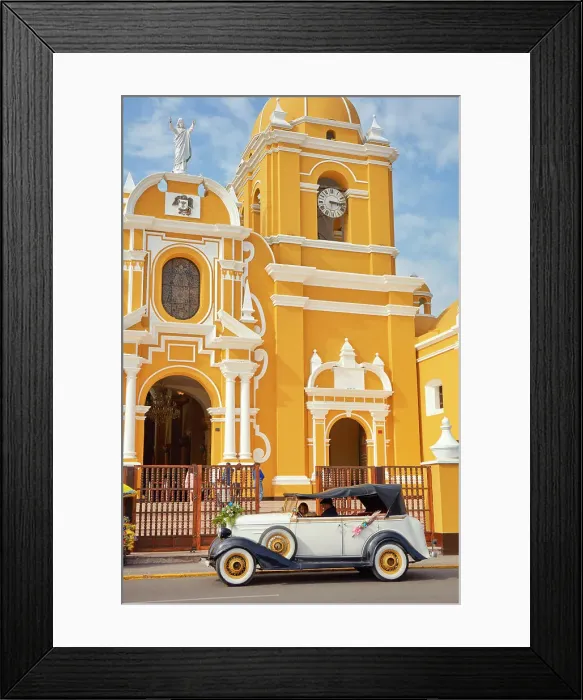 Framed Print : A vintage car in front of the Cathedral Basilica of St. Mary in the Plaza de Armas'of Trujillo, La Libertad, Peru Framed Print : A vintage car in front of the Cathedral Basilica of St. Mary in the Plaza de Armas'of Trujillo, La Libertad, Peru