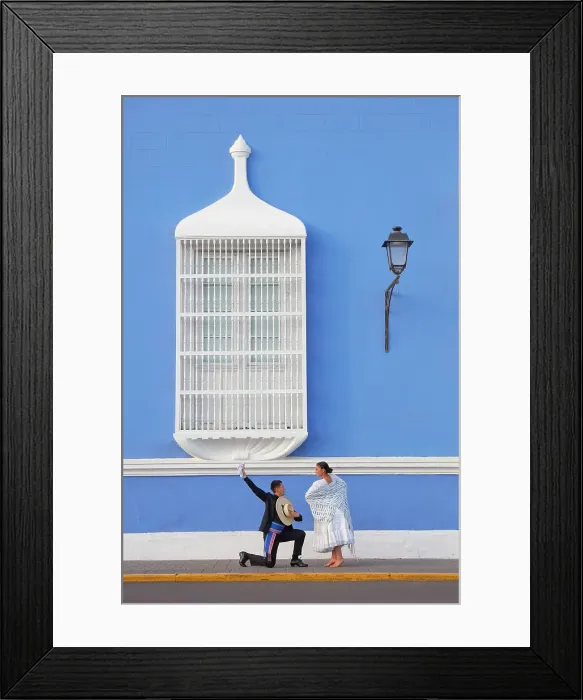 Framed Print : A couple of traditional Marinera'dancers in front of a colonial architecture window of the Plaza de Armas'in Trujillo, La Libertad, Peru. Marinera is the Peruvian National dance. (MR) Framed Print : A couple of traditional Marinera'dancers in front of a colonial architecture window of the Plaza de Armas'in Trujillo, La Libertad, Peru. Marinera is the Peruvian National dance. (MR)