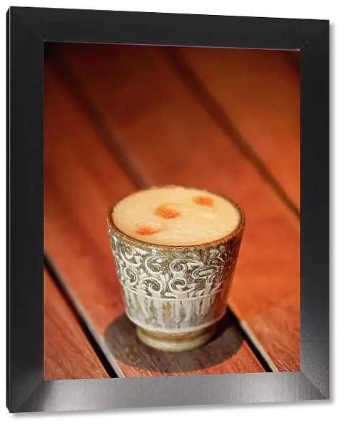 A Pisco Sour cocktail served at the Astrid & Gaston restaurant, San Isidro, Lima, Peru. Astrid & Gaston was named among the 50 Best Restaurants of Latin America