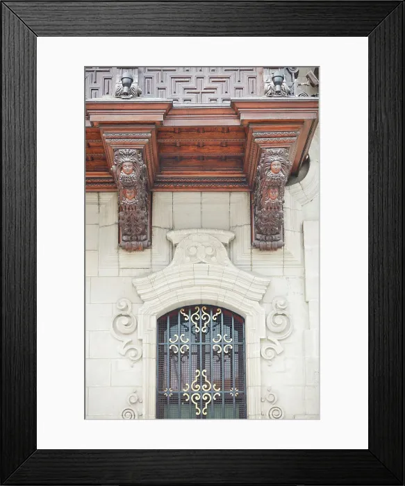 Framed Print : A detail over the main facade of the Archbishops Palace of Lima, Peru. Lima is also known as the City of the Kings'and was declared UNESCO World Heritage site in 1988 Framed Print : A detail over the main facade of the Archbishops Palace of Lima, Peru. Lima is also known as the City of the Kings'and was declared UNESCO World Heritage site in 1988