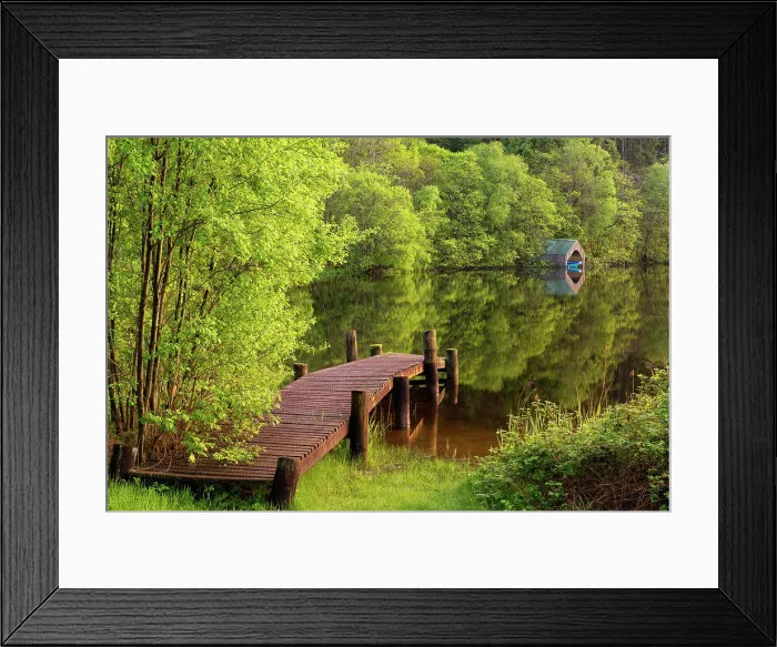 Framed Print : Pier on shore of Loch Ard, Aberfoyle, Stirling, Perthshire, Scotland, UK