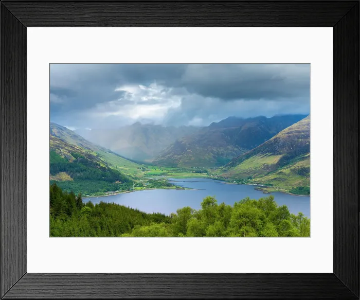 Framed Print : Elevated view of Kintail mountains and Loch Duich from Ratagan Pass, Lochalsh, Scottish Highlands, Scotland, UK Framed Print : Elevated view of Kintail mountains and Loch Duich from Ratagan Pass, Lochalsh, Scottish Highlands, Scotland, UK