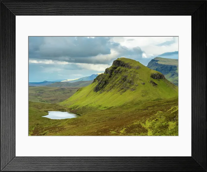Framed Print : Cleat rock and Loch Cleat against cloud sky, Quiraing, Trotternish, Isle of Skye, Scottish Highlands, Scotland, UK Framed Print : Cleat rock and Loch Cleat against cloud sky, Quiraing, Trotternish, Isle of Skye, Scottish Highlands, Scotland, UK