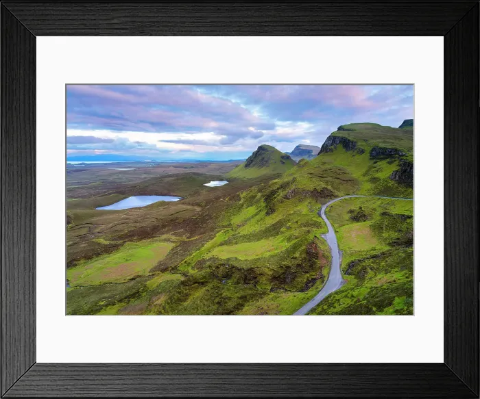 Framed Print : Mountain road on Quiraing at sunset, Isle of Skye, Highland Region, Scotland, United Kingdom