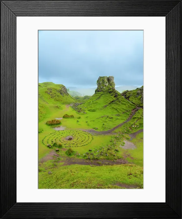 Framed Print : Circular rock pattern on green landscape near Castle Ewen, Fairy Glen, Isle of Skye, Highland Region, Scotland, United Kingdom Framed Print : Circular rock pattern on green landscape near Castle Ewen, Fairy Glen, Isle of Skye, Highland Region, Scotland, United Kingdom