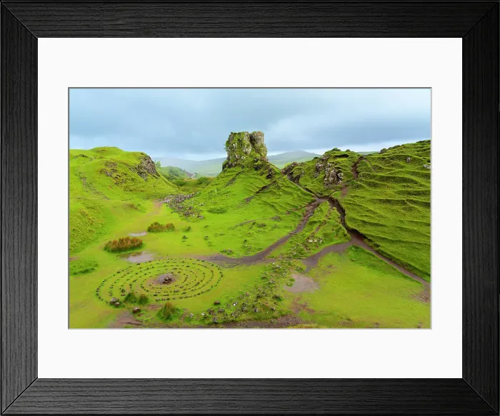 Framed Print : Circular rock pattern on green landscape near Castle Ewen, Fairy Glen, Isle of Skye, Highland Region, Scotland, United Kingdom Framed Print : Circular rock pattern on green landscape near Castle Ewen, Fairy Glen, Isle of Skye, Highland Region, Scotland, United Kingdom
