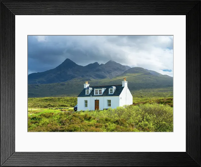 Framed Print : Cottage with Cuillin mountain range in background, near Sligachan, Isle of Skye, Scottish Highlands, Scotland, UK Framed Print : Cottage with Cuillin mountain range in background, near Sligachan, Isle of Skye, Scottish Highlands, Scotland, UK