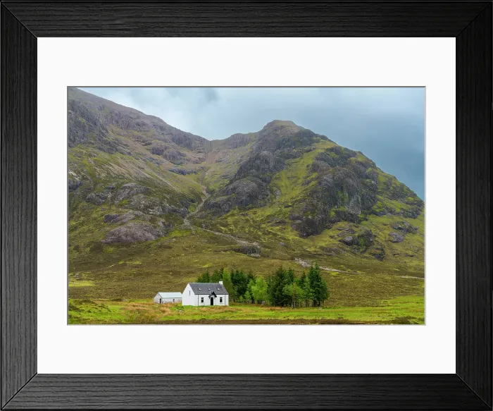 Framed Print : Cabin under mountains, Glencoe, Scottish Highlands, Scotland, UK Framed Print : Cabin under mountains, Glencoe, Scottish Highlands, Scotland, UK