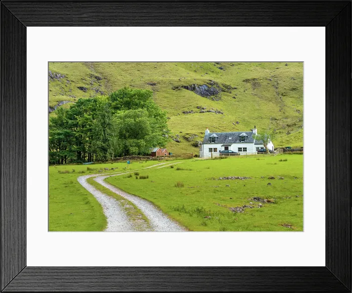 Framed Print : Road leading to cottage, Glencoe, Scottish Highlands, Scotland, UK Framed Print : Road leading to cottage, Glencoe, Scottish Highlands, Scotland, UK