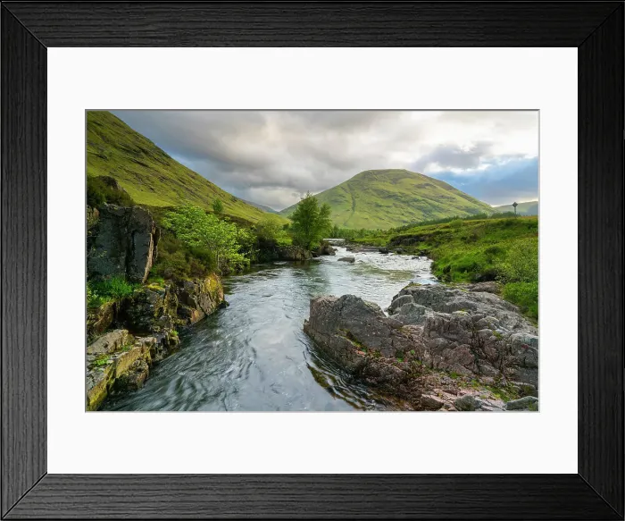 Framed Print : Coe river against cloudy sky, Glencoe, Scottish Highlands, Scotland, UK Framed Print : Coe river against cloudy sky, Glencoe, Scottish Highlands, Scotland, UK