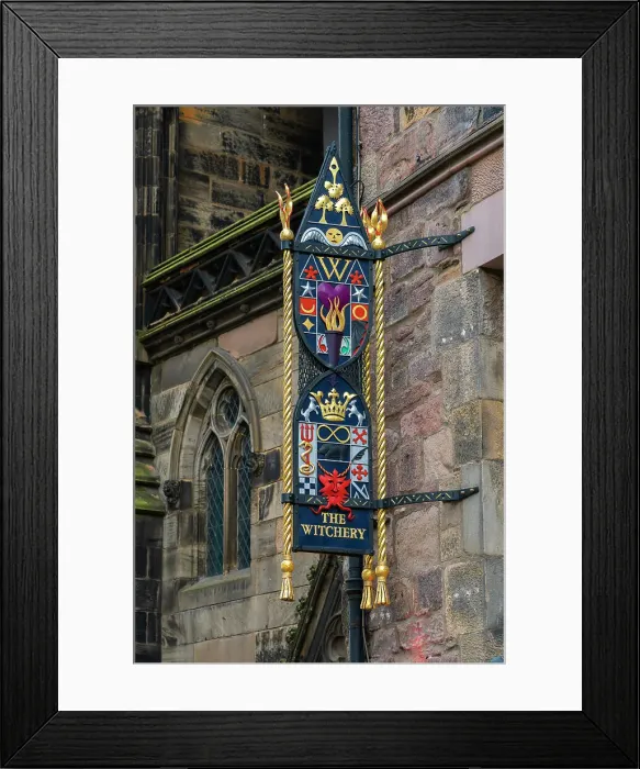 Framed Print : Sign of The Witchery by the Castle Hotel at Royal Mile, UNESCO, Old Town, Edinburgh, Lothian, Scotland, UK Framed Print : Sign of The Witchery by the Castle Hotel at Royal Mile, UNESCO, Old Town, Edinburgh, Lothian, Scotland, UK