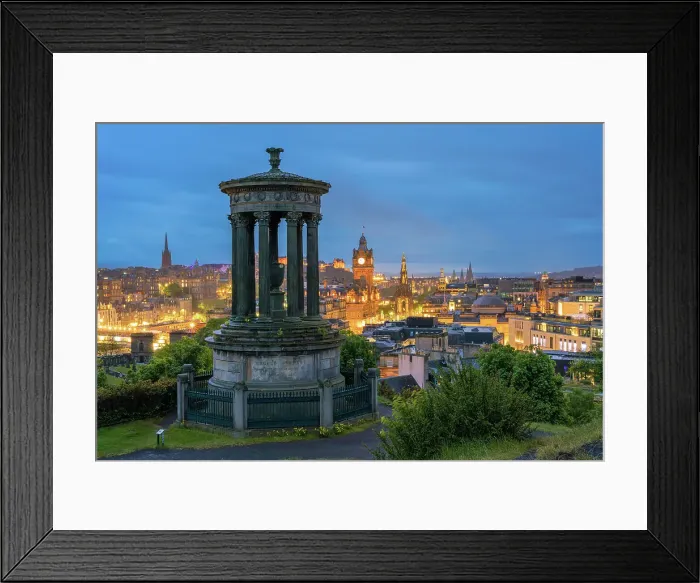 Framed Print : Dugald Stewart Monument and illuminated Edinburgh city viewed from Observatory House at twilight, UNESCO, Calton Hill, Edinburgh, Scotland, United Kingdom Framed Print : Dugald Stewart Monument and illuminated Edinburgh city viewed from Observatory House at twilight, UNESCO, Calton Hill, Edinburgh, Scotland, United Kingdom